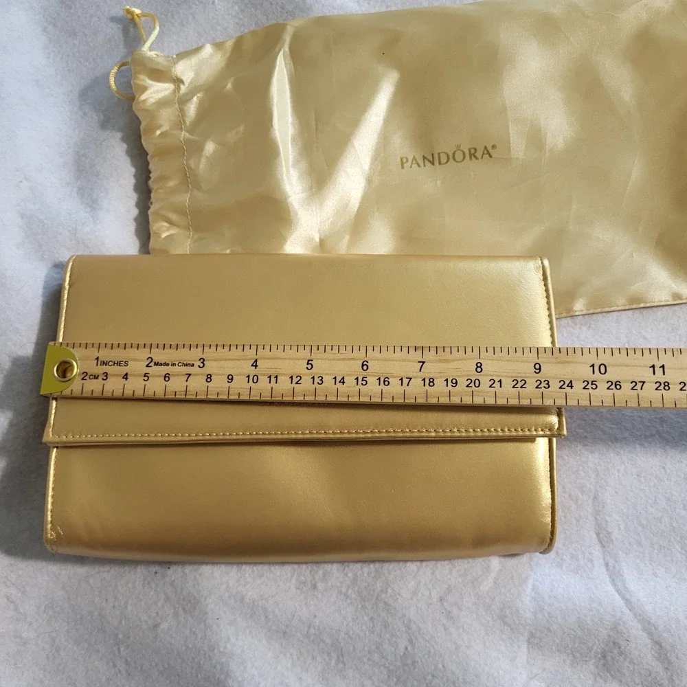 Pandora Metallic Gold Jewelry Clutch and Drawstring Dust Bag Set Travel Case